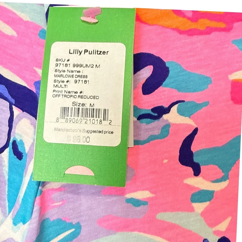 Lilly Pulitzer Marlow  Dress Pima Cotton Floral Print 3/4 Sleeve Pink Blue M - Picture 3 of 11